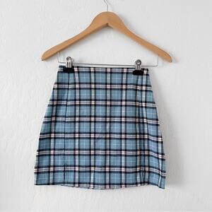 Brandy Melville | John Galt Baby Blue Plaid Cara Mini Skirt